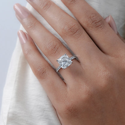Cushion Lab Diamond Hidden Halo Engagement Ring Rings