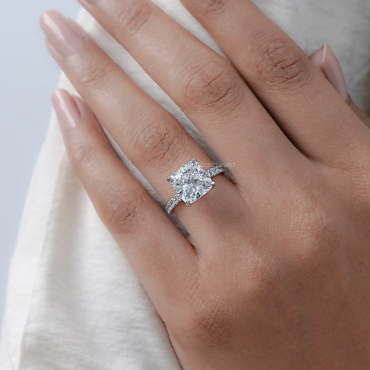 Cushion Lab Diamond Hidden Halo Engagement Ring Rings