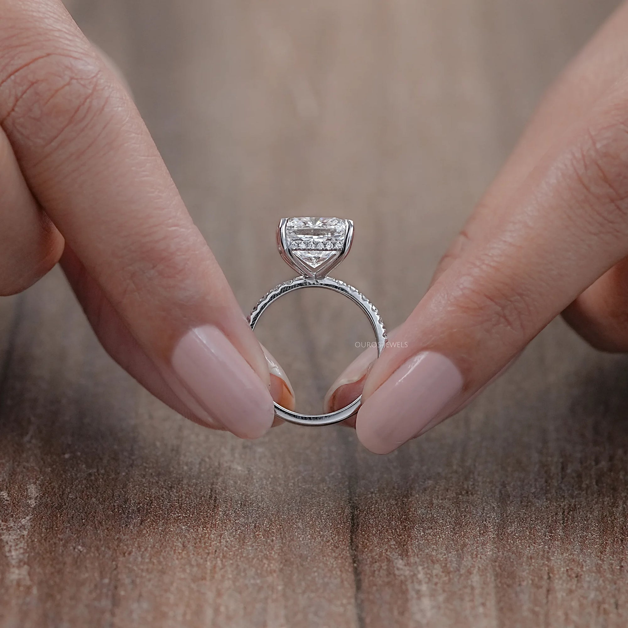 Cushion Lab Diamond Hidden Halo Engagement Ring Rings