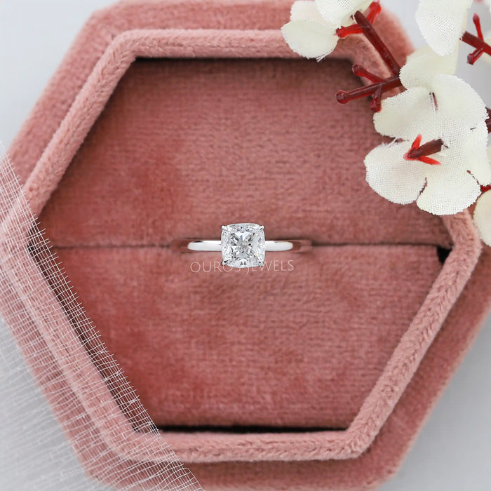 [1.00 Carat Cushion Cut Diamond Solitaire Ring In Platinum]-[Ouros Jewels]