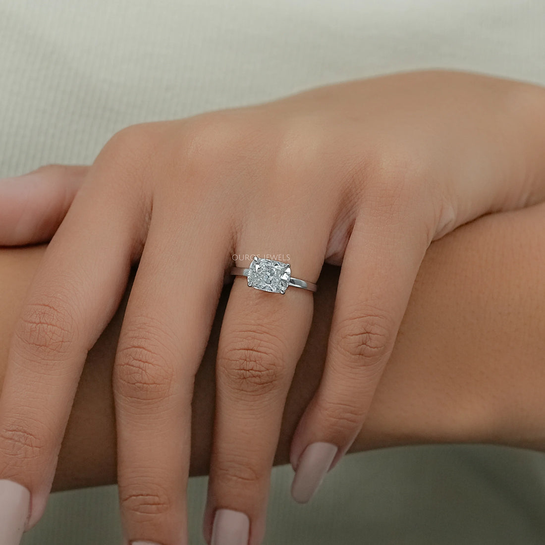 East West Cushion Diamond Solitaire Engagement Ring Rings