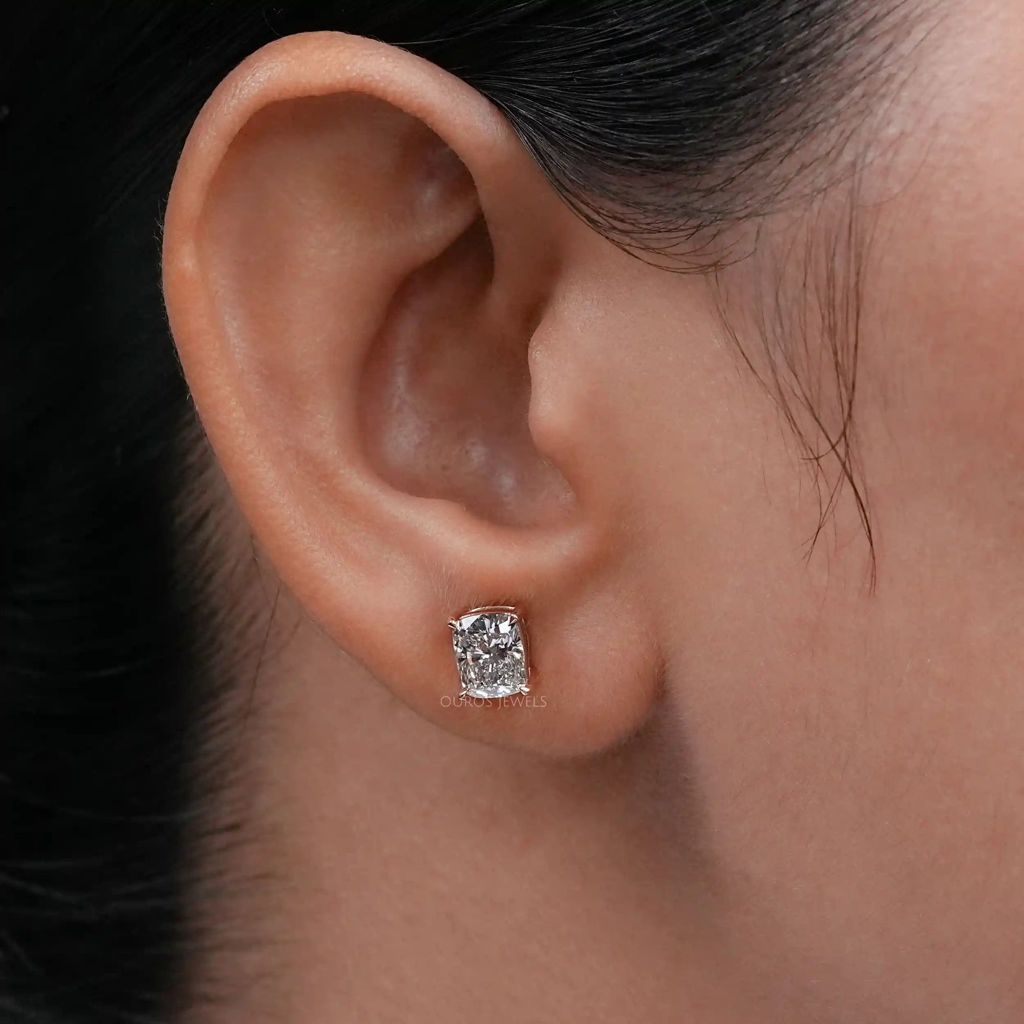 Elongated Cushion Cut Lab Grown Studs Earring