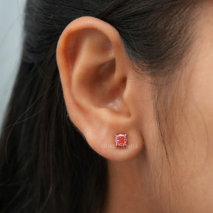 Pink Cushion Cut Lab Diamond Stud Earrings Earring