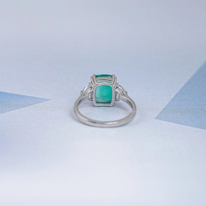 Green Cushion And Half Moon Trio Engagement Ring Rings