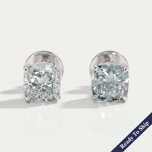 Cushion Blue Lab Diamond Stud Earring