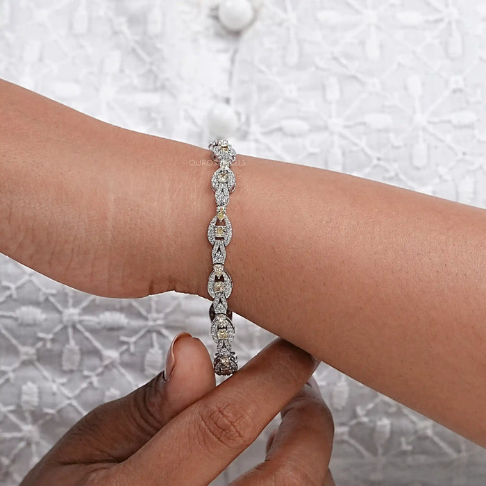 Yellow Cushion Cut Halo Link Bracelet Bracelet