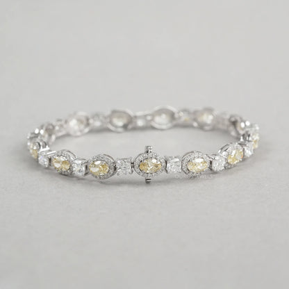 Yellow Oval Cut Halo Lab Grown Diamond Bracelet Bracelet