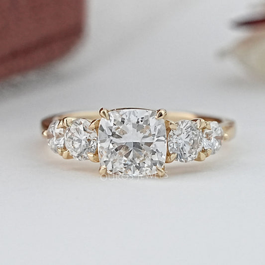Five Stone Cushion Lab Grown Diamond Engagement Ring Rings