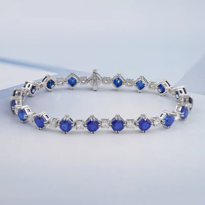 Sapphire Cushion Cut Lab Grown Gemstone Bracelet Bracelet