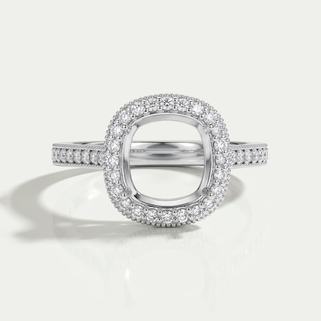 Cushion Shape Halo With Accent Semi mount Ring