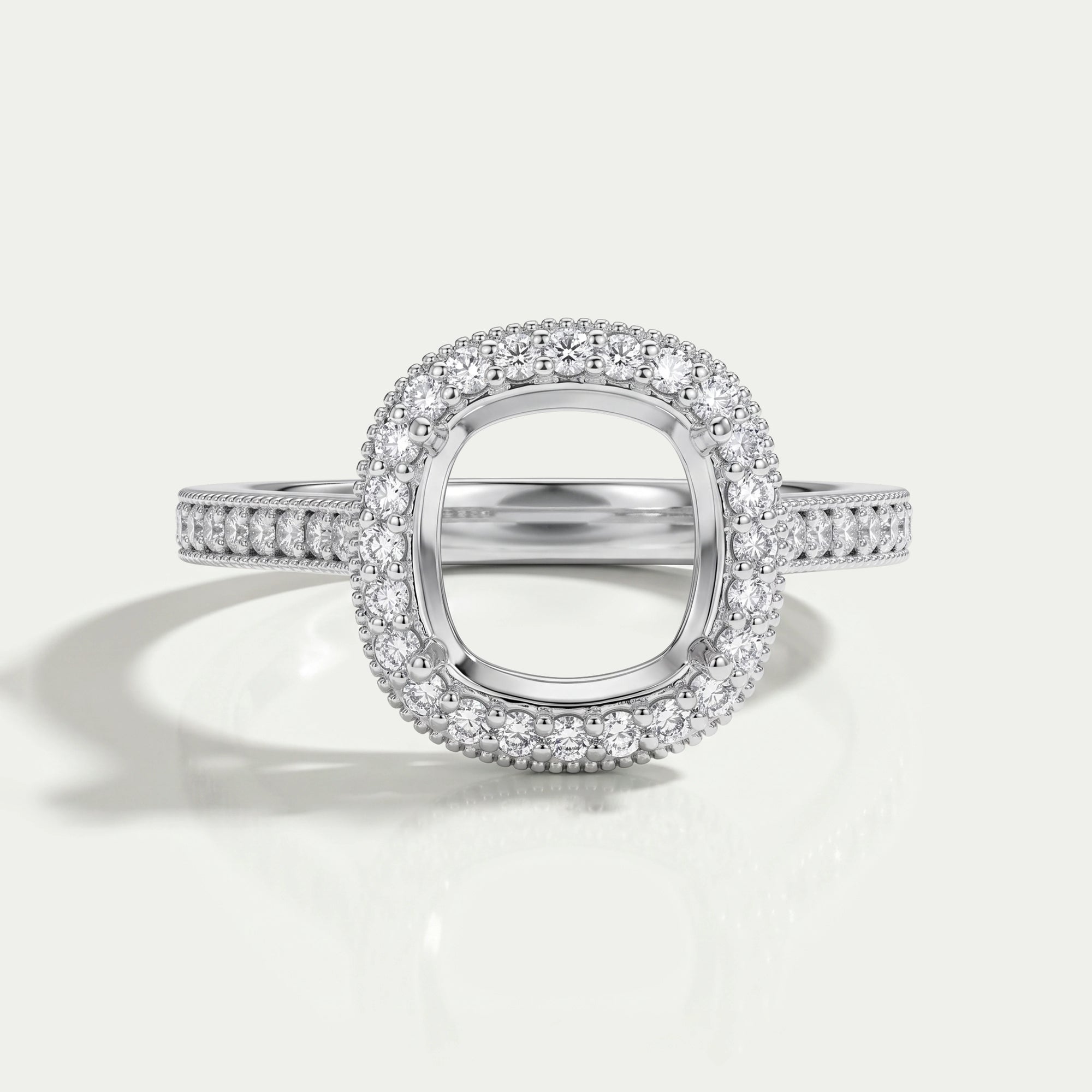 Cushion Shape Halo With Accent Semi mount Ring