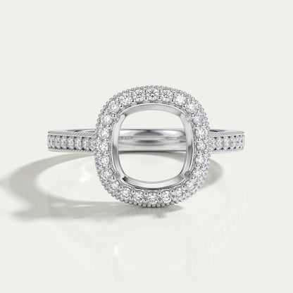 Cushion Shape Halo With Accent Semi mount Ring