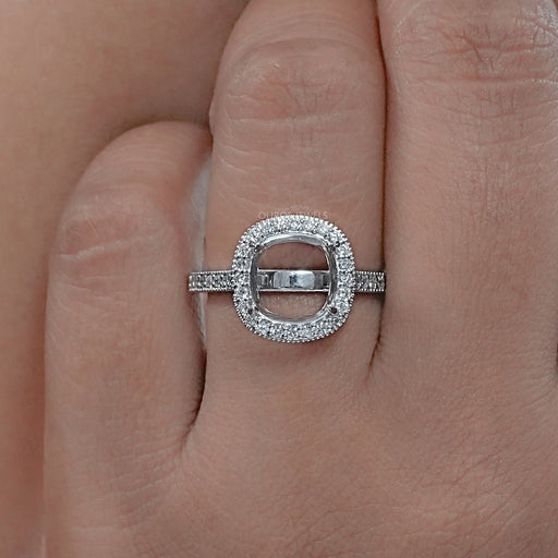 Cushion Shape Halo With Accent Semi mount Ring