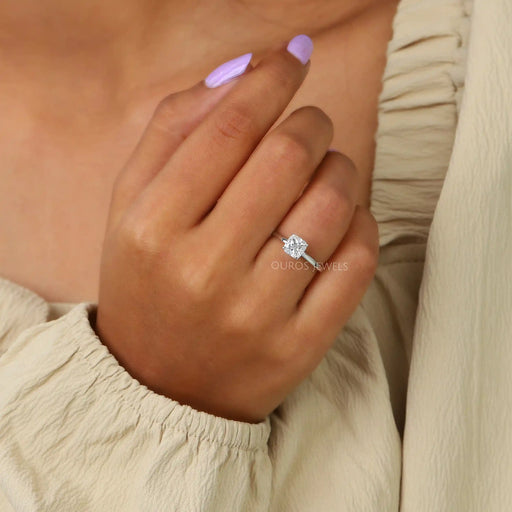 [1 Carat Cushion Cut Lab Grown Diamond Engagement Ring]-[Ouros Jewels]