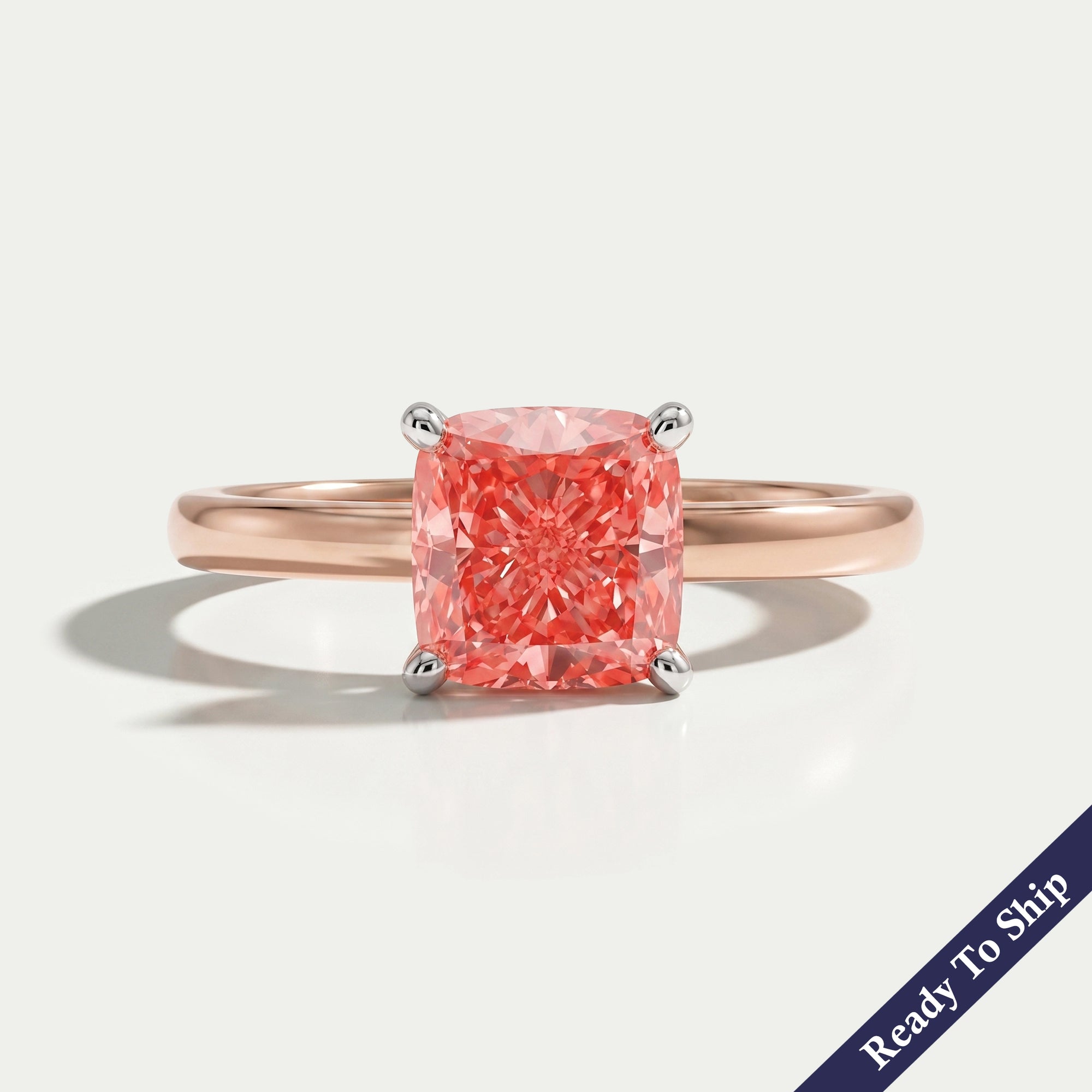 Pink Cushion Cut Solitaire Engagement Ring
