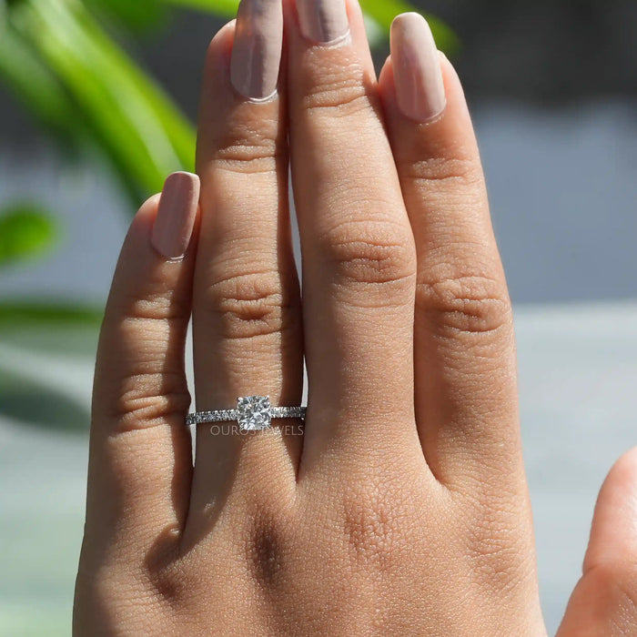 [ a women wearing Cushion Cut Solitaire Diamond Ring]-[Ouros Jewels]