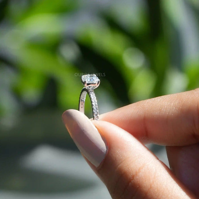 [ a women holding cushion cut Diamond Ring]-[Ouros Jewels]
