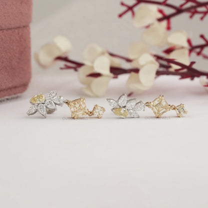 Yellow Asscher And Pear Lab Diamond Drop Earrings Earrings