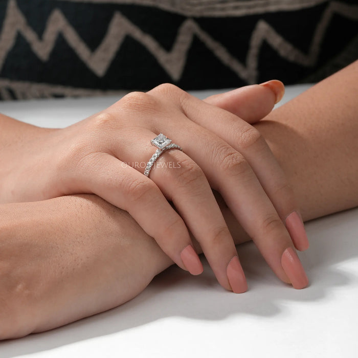 Princess Cut Lab Grown Diamond Solitaire Accent Engagement Ring