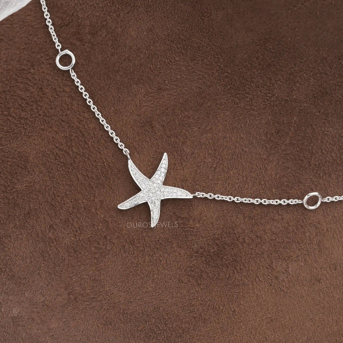 Starfish Round Cut Cluster Diamond Pendant Necklaces