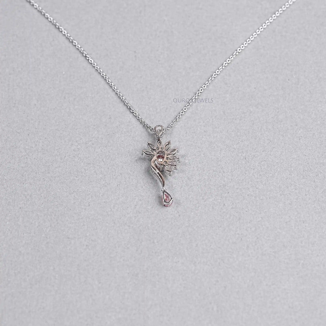 Pink Pear Flower Shape Diamond Pendant Necklaces