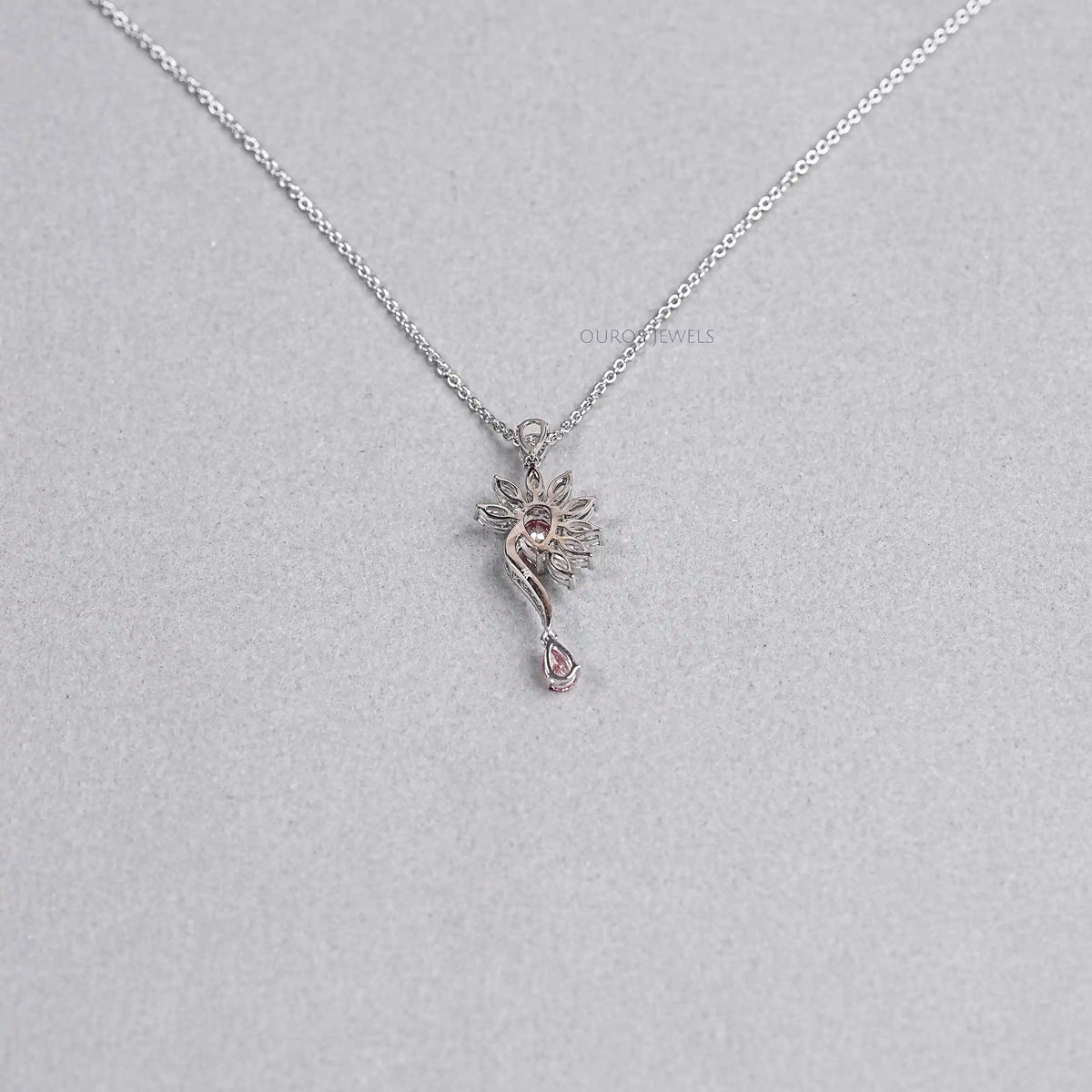 Pink Pear Flower Shape Diamond Pendant Necklaces
