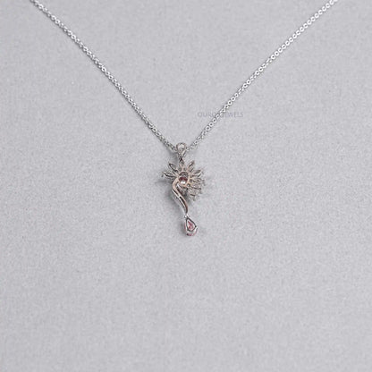 Pink Pear Flower Shape Diamond Pendant Necklaces