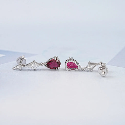 Ruby Pear Gemstone And Kite Cut Drop Earrings