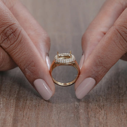 Oval Shape Double Halo Semi Mount Engagement Ring Rings