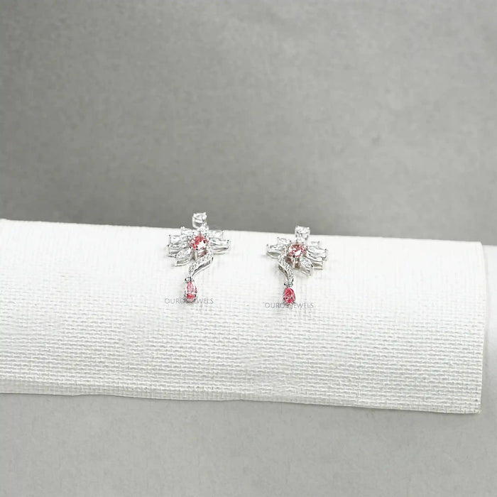 Flower Shape Pink Pear & Marquise Shape Earrings Earrings