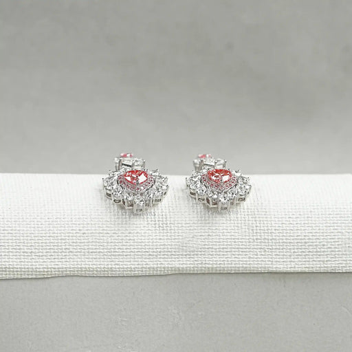 Pink Heart Cut Double Halo Drop Dangle Earrings Earrings