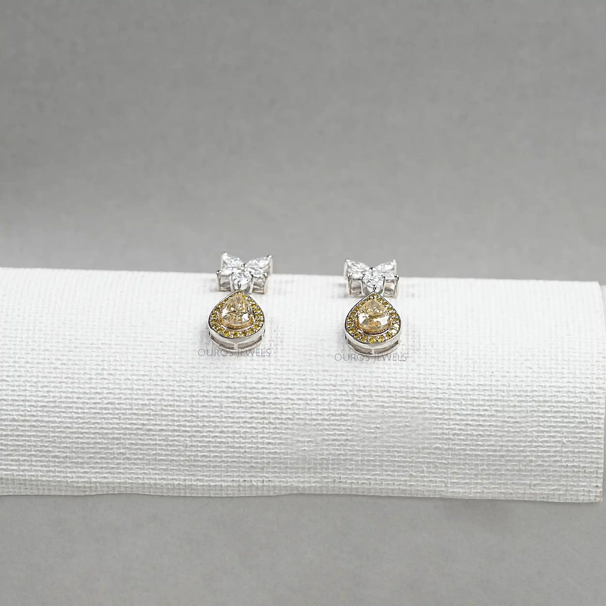 Pear Shaped Yellow Diamond Drop Earrings Earrings