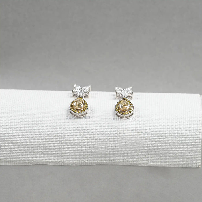 Pear Shaped Yellow Diamond Drop Earrings Earrings