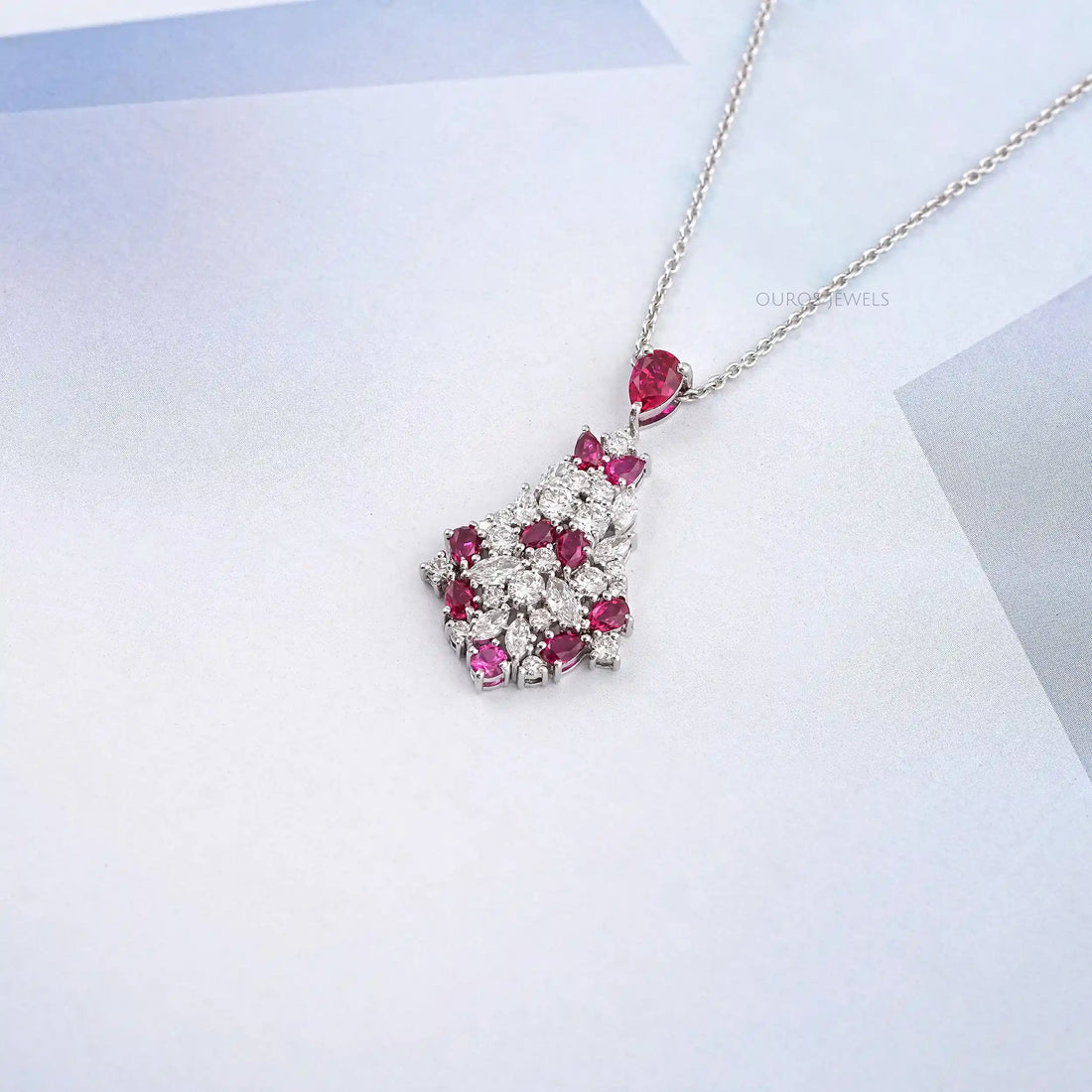 Cluster Diamond And Ruby Pendant Necklaces