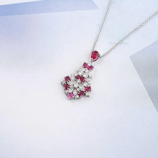 Pink Ruby Gemstone Cluster Pendant