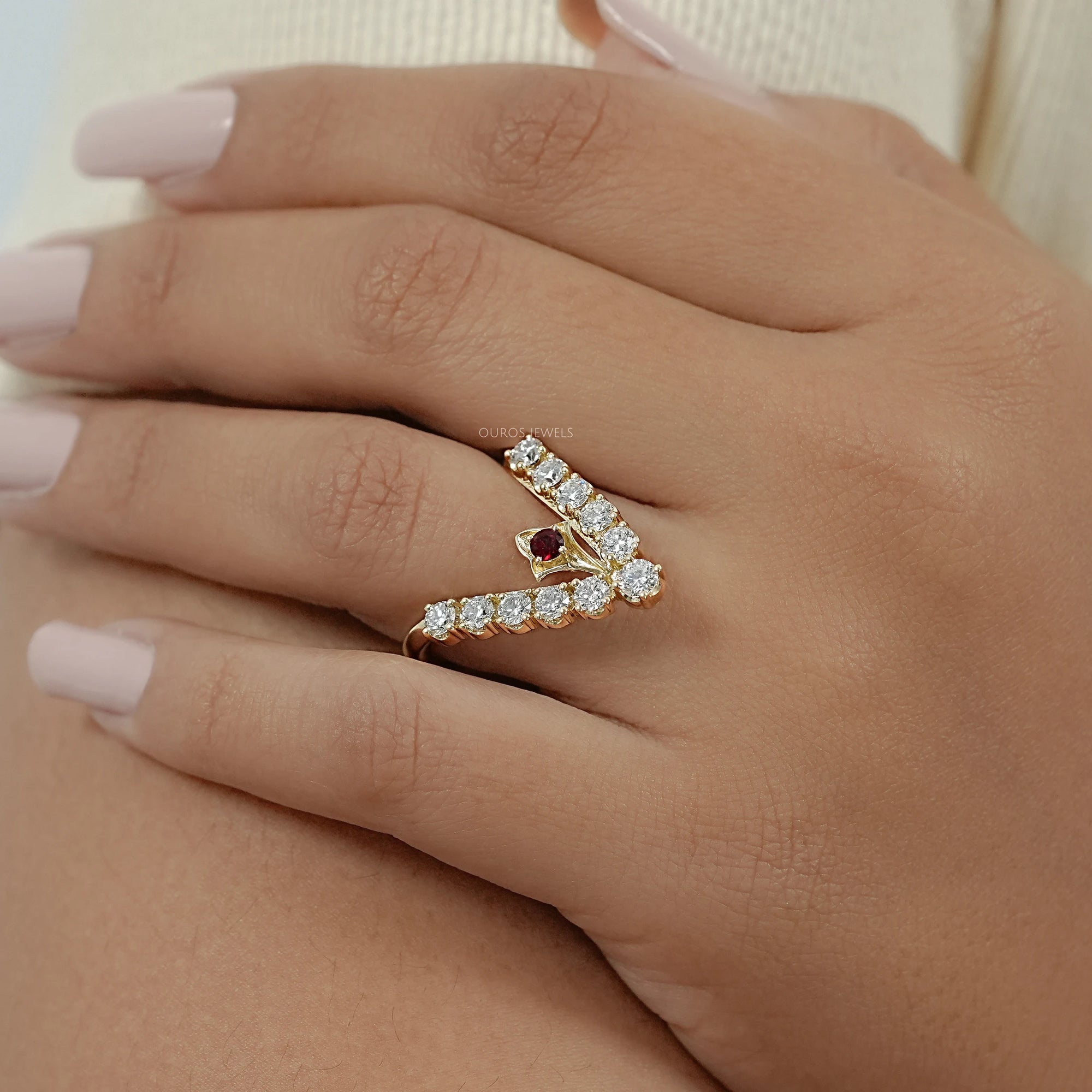 Red Ruby Round Diamond Vanki Ring