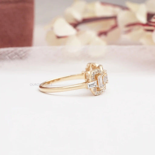 Baguette And Round Cut Lab Diamond Circle Chain Link Ring