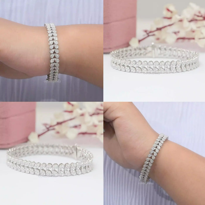 Round Lab Created Diamond Clustered Tennis Bracelet