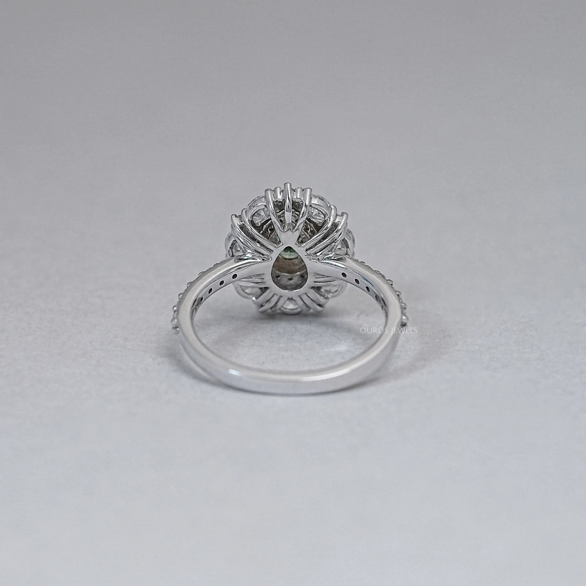 Green Pear Cut Surround Double Halo Diamond Engagement Ring Rings