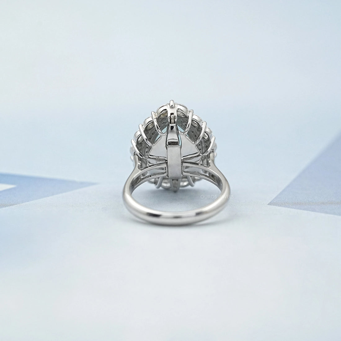 Aquamarine Pear Gemstone Double Halo Engagement Ring