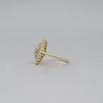 Fancy Vivid Pink Oval Cut Double Halo Sunbrust Ring