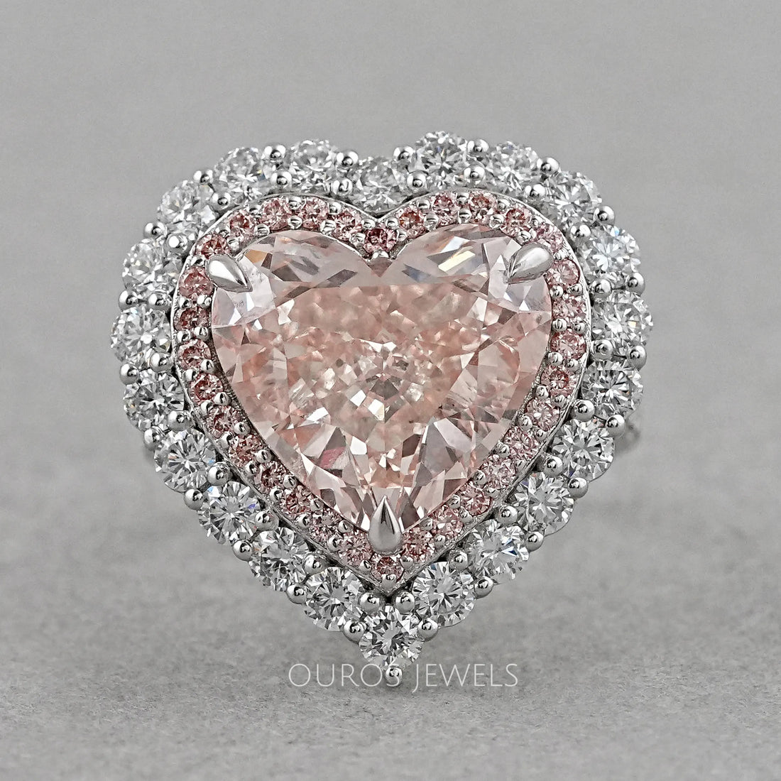 Double Halo Pink Heart Cut Lab Diamond Engagement ring Rings