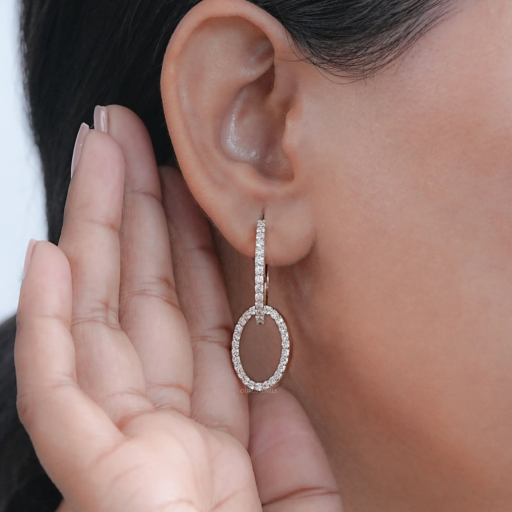 Double Link Open Circle Round Diamond Hoop Earring Earring