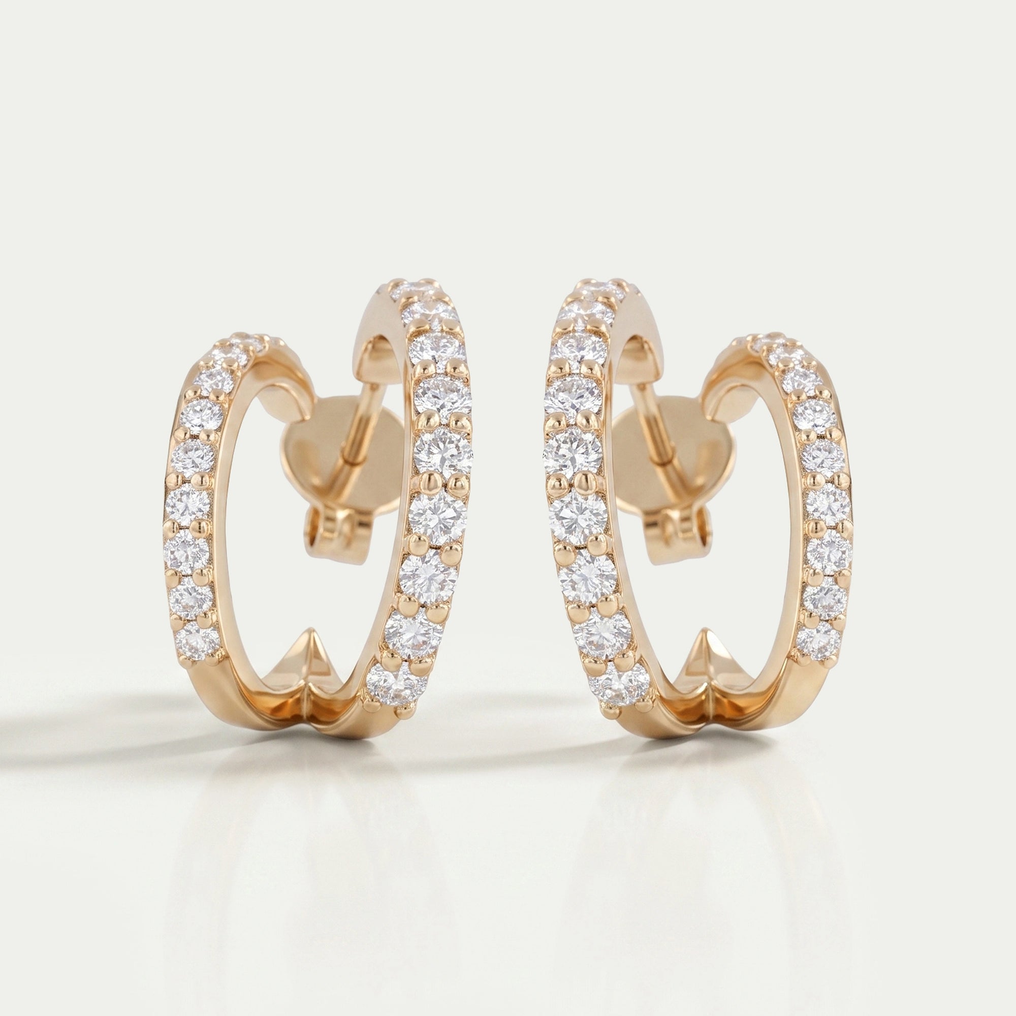 Round Lab Diamond Double Row C Hoop Earrings Earrings