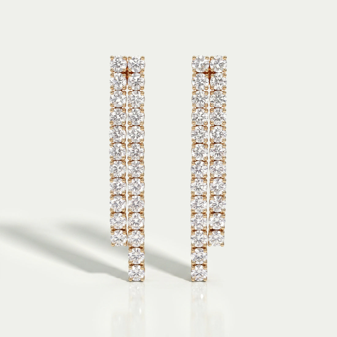 Round Diamond Double Row Drop Earrings