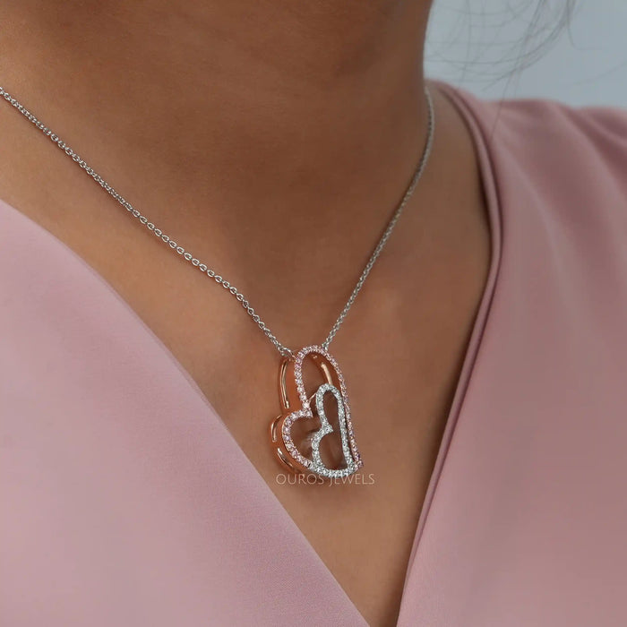[Dual Heart Cut White Gold Pendant]-[Ouros Jewels]