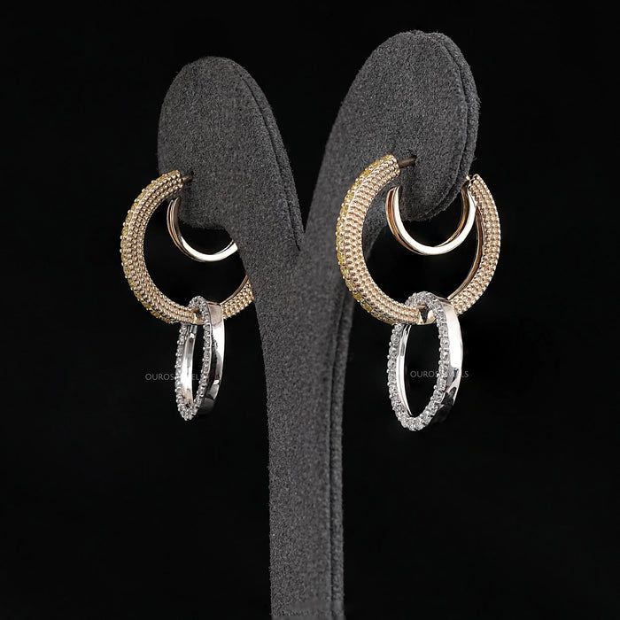 Modern Dual Tone Hoop Earrings with Lab Diamonds Earrings