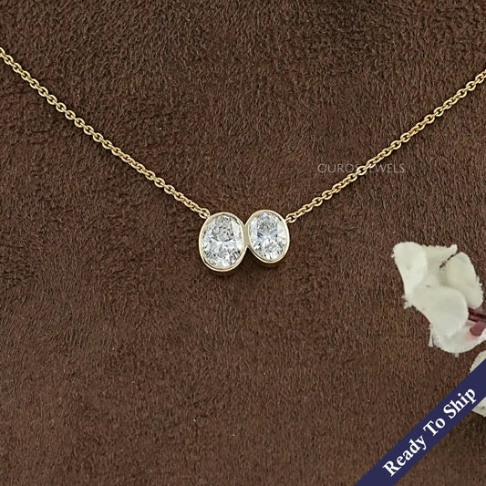 Duo Oval Diamond Bezel Toi Et Moi Pendant Necklaces