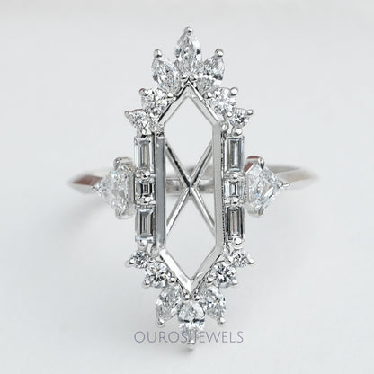 Dutch Marquise Cut Lab Semi Mount Cluster Halo Diamond Ring