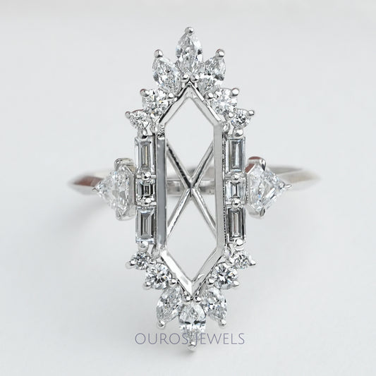 Dutch Marquise Cut Lab Semi Mount Cluster Halo Diamond Ring